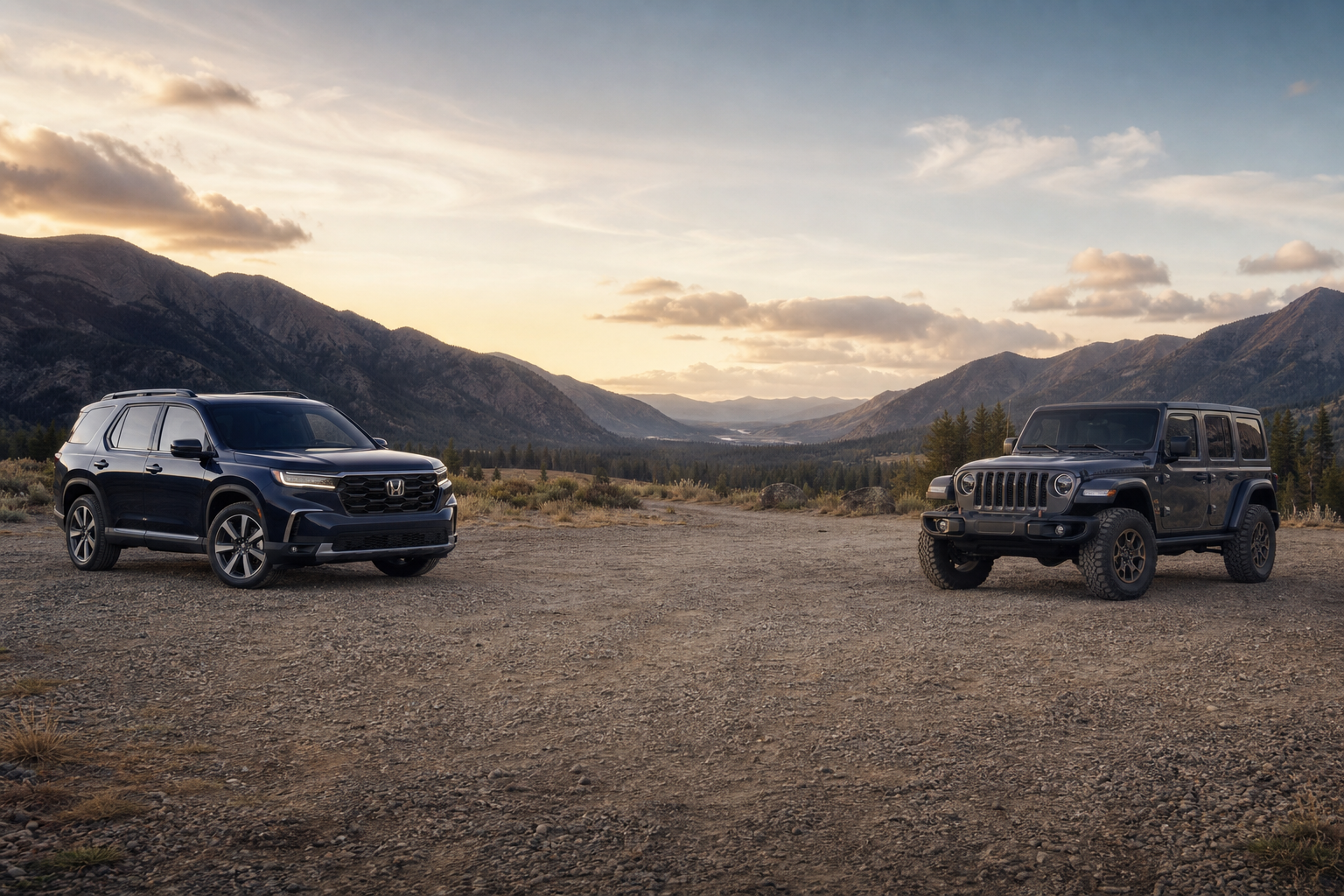 Honda Pilot Touring vs Jeep Wrangler Sahara · Configuration unspecified (#b24065)